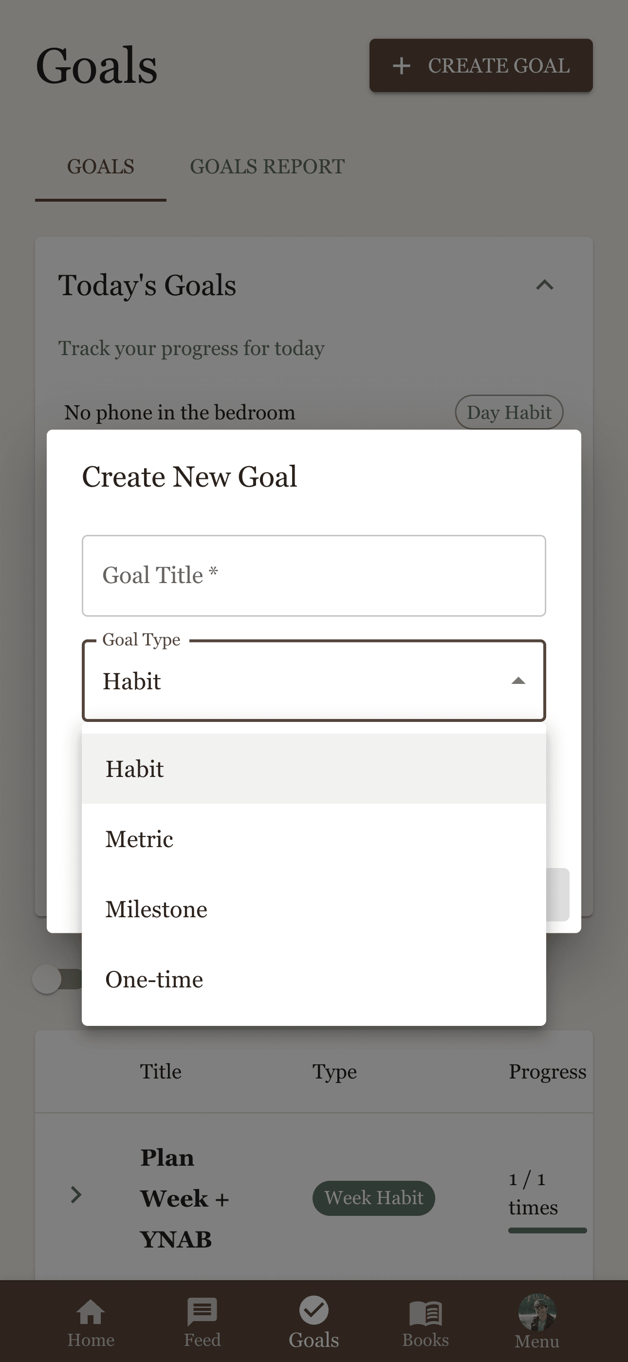 Create new goal and goal types