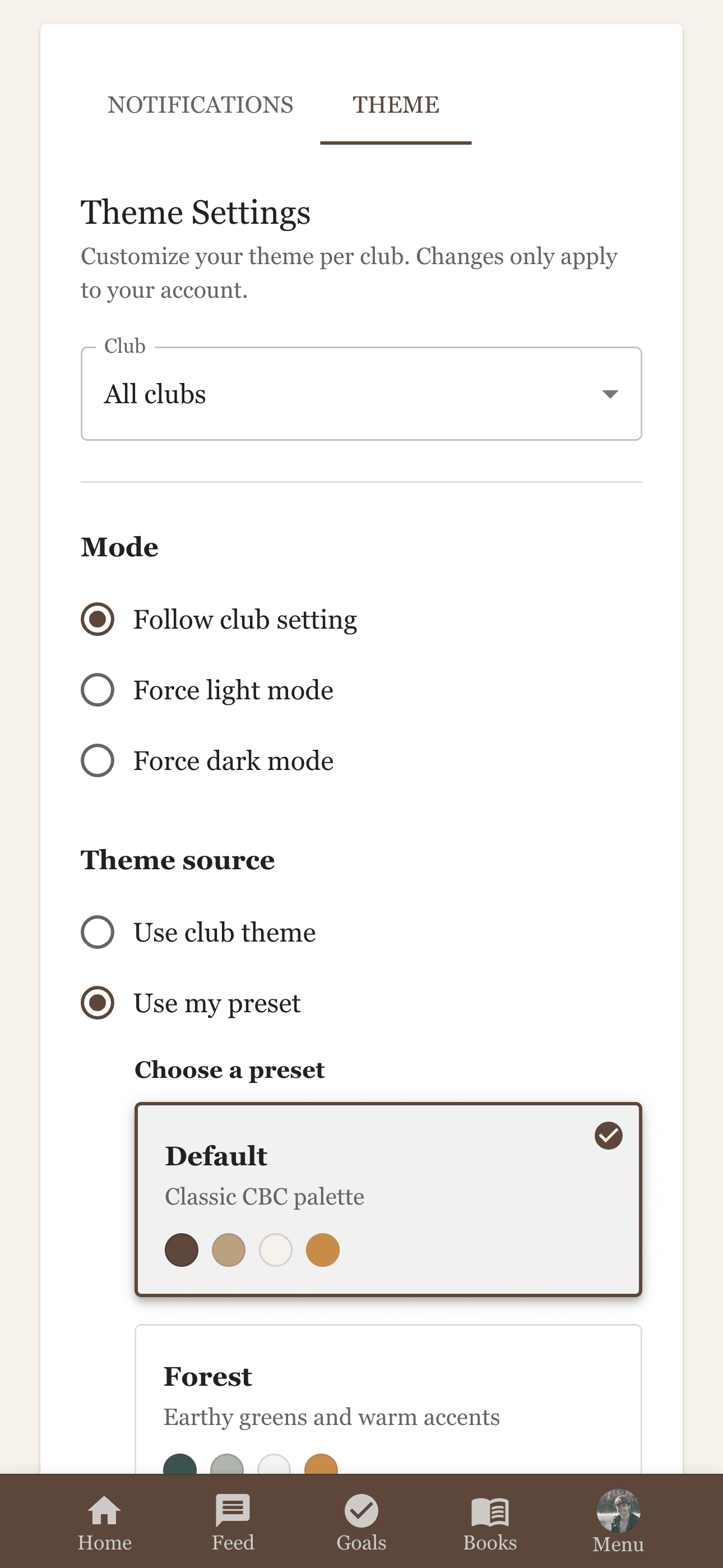 Theme settings