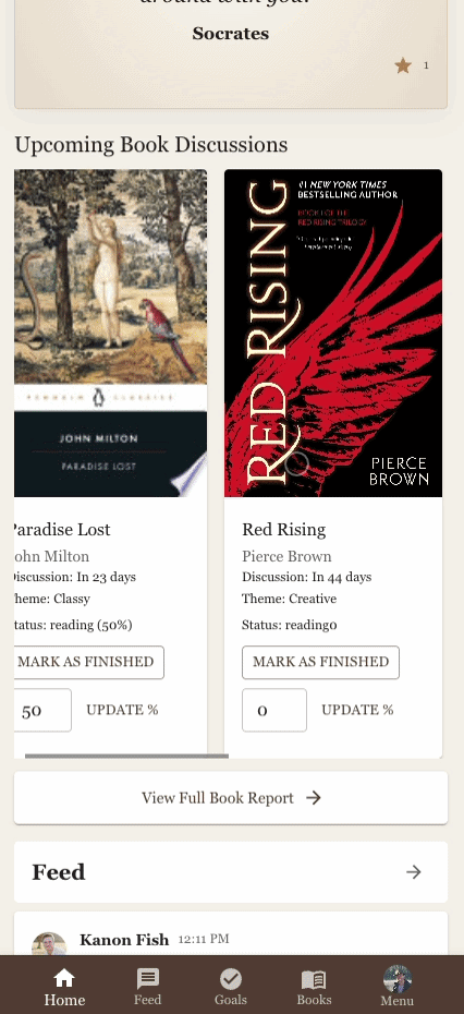 Books in progress in the app