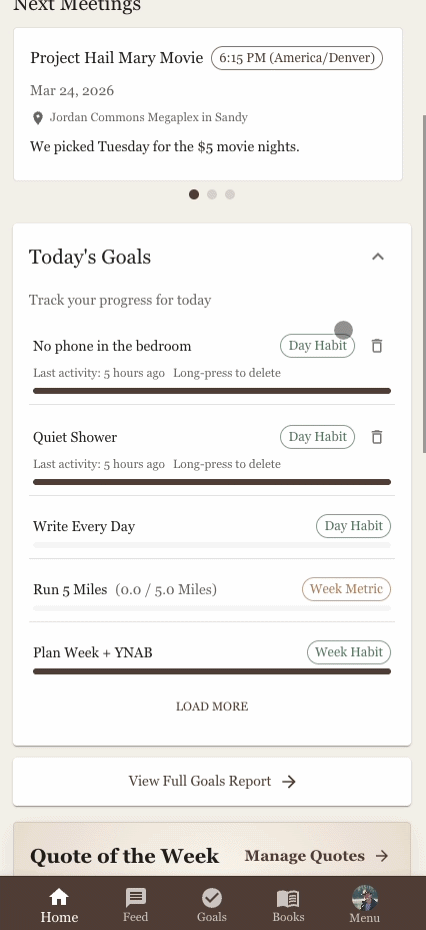Quick goals in the app